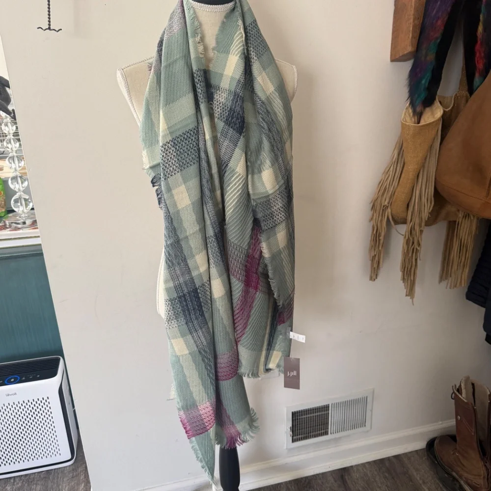 NWT J. Jill Space-Dyed Jade Multi Plaid Scarf